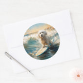 Katoen De Tulear Strand Surfen Schilderij Ronde Sticker (Envelop)