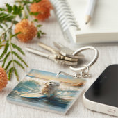 Katoen De Tulear Strand Surfen Schilderij Sleutelhanger (Voorkant Rechts)