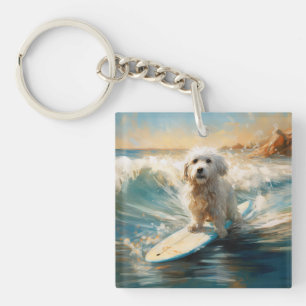 Katoen De Tulear Strand Surfen Schilderij Sleutelhanger