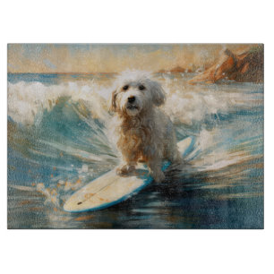 Katoen De Tulear Strand Surfen Schilderij Snijplank