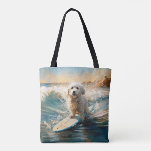 Katoen De Tulear Strand Surfen Schilderij Tote Bag (Achterkant)