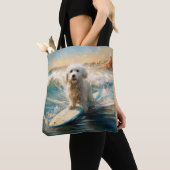 Katoen De Tulear Strand Surfen Schilderij Tote Bag (Dichtbij)