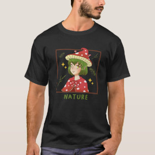 Katoen esthetisch Kawaii Anime Girl Mushroom H T-shirt