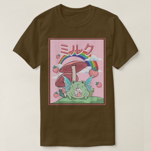 Katoen esthetisch Kawaii Kikker Drink Japans T-shirt (Design voorkant)