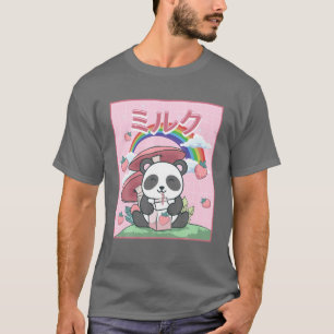 Katoen esthetisch Kawaii Panda Aardbeienmelk T-shirt