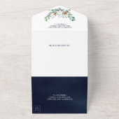 Katoen Eucalyptus blaast foto's marineblauw huweli All In One Uitnodiging (Buitenkant)