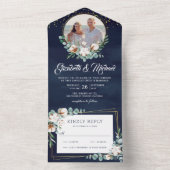 Katoen Eucalyptus blaast foto's marineblauw huweli All In One Uitnodiging (Binnen)