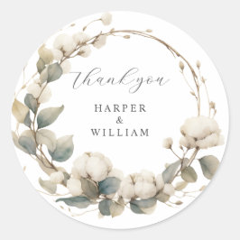 Katoen & Eucalyptus Dank u bruiloft Ronde Sticker
