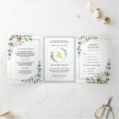 Katoen Eucalyptus Goud Lijst Alles in een bruiloft Drieluik Uitnodiging (Binnen)