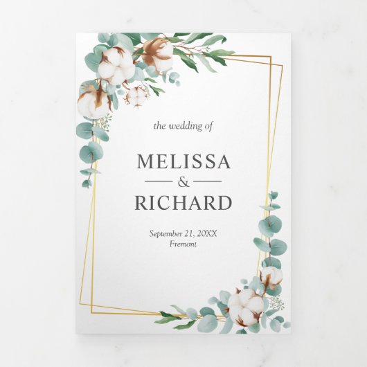 Katoen Eucalyptus Goud Lijst Alles in een bruiloft Drieluik Uitnodiging (Cover)