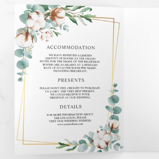 Katoen Eucalyptus Goud Lijst Alles in een bruiloft Drieluik Uitnodiging (Binnenzijde eerst)