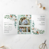 Katoen Eucalyptus Photo Collage All-in-One Weddens Drieluik Uitnodiging (Binnen)