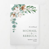 Katoen Eucalyptus Photo Collage All-in-One Weddens Drieluik Uitnodiging (Cover)