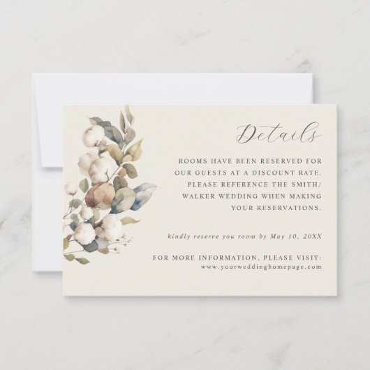 Katoen & Eucalyptus trouwgegevens kaart (Voorkant)