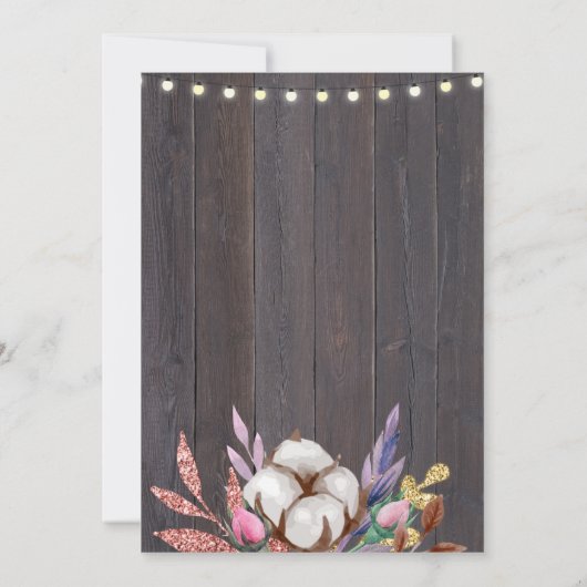 Katoen Floral Rustic Wood 90th Birthday Uitnodigin Kaart (Achterkant)