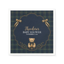Katoen geruite teddybeer babyshower papier
