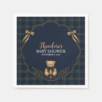 Katoen geruite teddybeer babyshower papier servet