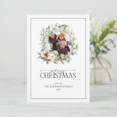 Katoen Greenery Wreath Merry-kerstfototoestel Feestdagenkaart (Staand voorkant)