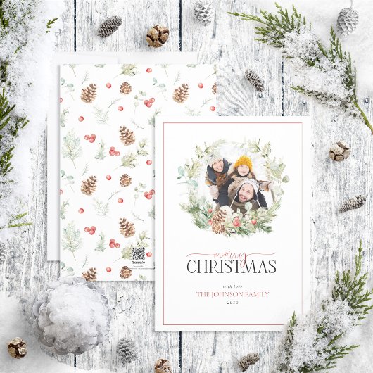 Katoen Greenery Wreath Merry-kerstfototoestel Feestdagenkaart