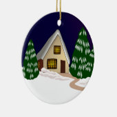 Katoen in sneeuw en bomen keramisch ornament (Rechts)