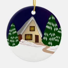 Katoen in sneeuw en bomen keramisch ornament