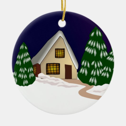Katoen in sneeuw en bomen keramisch ornament (Voorkant)