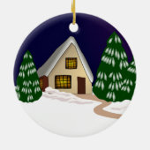 Katoen in sneeuw en bomen keramisch ornament (Achterkant)