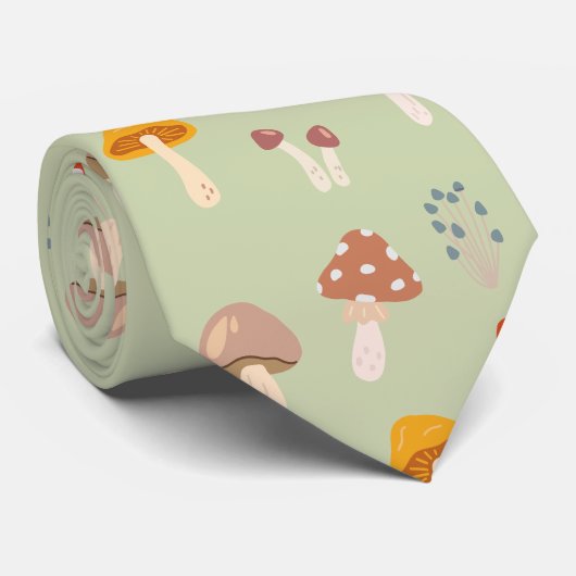Katoen, kleurrijk paddenstoelenpatroon stropdas (Opgerold)