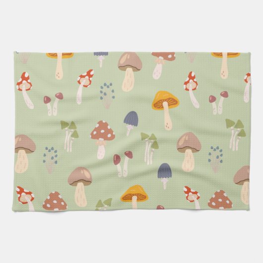 Katoen, kleurrijk paddenstoelenpatroon theedoek (Horizontaal)
