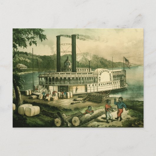 Katoen laden op de Mississippi, 1870 Briefkaart (Voorkant)