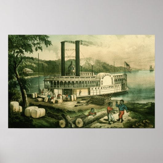 Katoen laden op de Mississippi, 1870 Poster (Voorkant)
