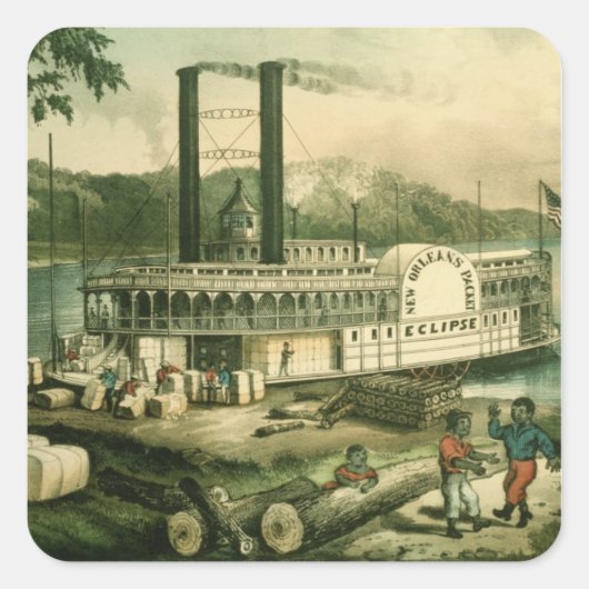 Katoen laden op de Mississippi, 1870 Vierkante Sticker (Voorkant)