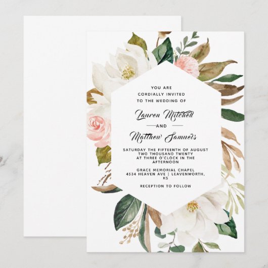 Katoen & Magnolia bruiloft uitnodiging (Voorkant / Achterkant)