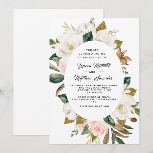 Katoen & Magnolia bruiloft uitnodiging (Voorkant / Achterkant)