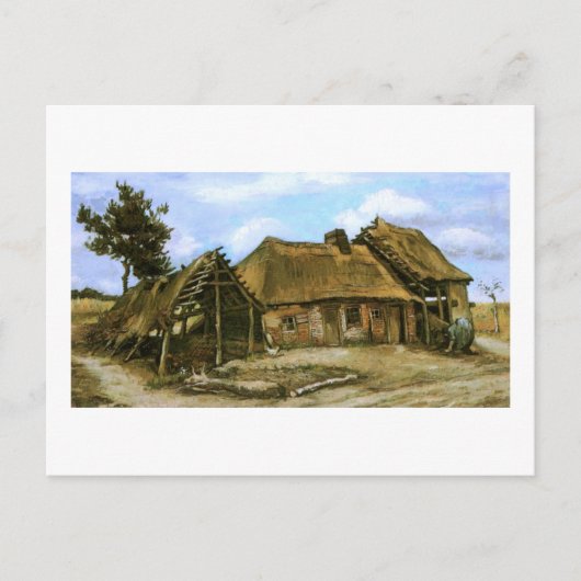 Katoen met Decrepit Barn, Woman, Vincent van Gogh Briefkaart (Voorkant)