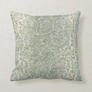 Katoen Mint Green Damask Silver Metallic Glitter Kussen
