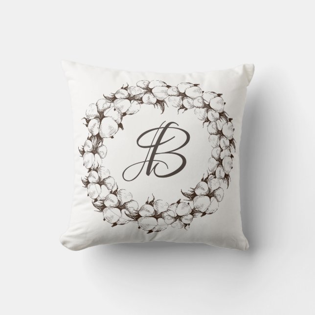 Katoen monogram Wreath (kan letter wijzigen) Kussen (Voorkant)