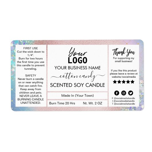 Katoen plakkap Snoep gecentreerd zout Kandle Etiket (Voorkant)