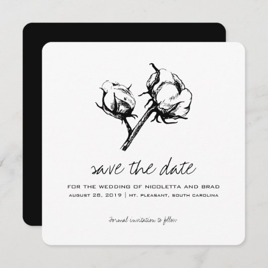 Katoen Plant Etching | Weddenschap Save the Date (Voorkant / Achterkant)