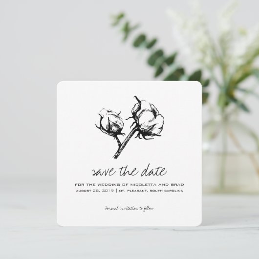 Katoen Plant Etching | Weddenschap Save the Date (Staand voorkant)
