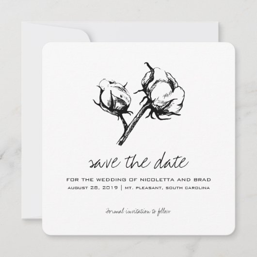 Katoen Plant Etching | Weddenschap Save the Date (Voorkant)