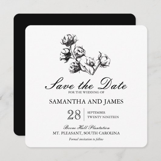 Katoen Plant Etching | Weddenschap Save the Date (Voorkant / Achterkant)