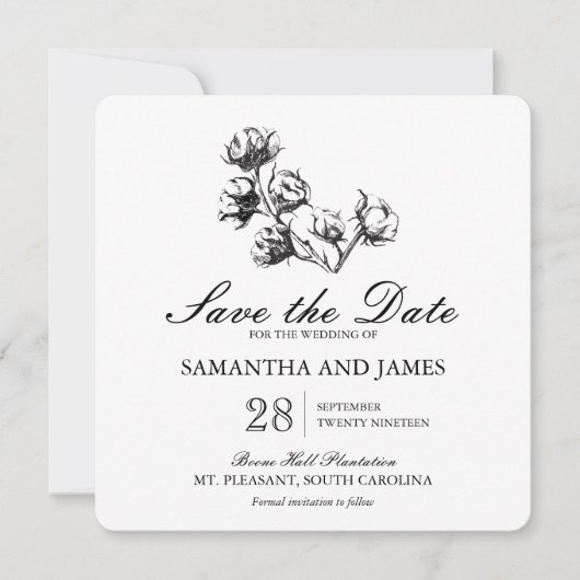 Katoen Plant Etching | Weddenschap Save the Date (Voorkant)