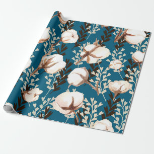 Katoen Plant Patroon Blauw Cadeaupapier