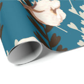 Katoen Plant Patroon Blauw Cadeaupapier (Rol Hoek)