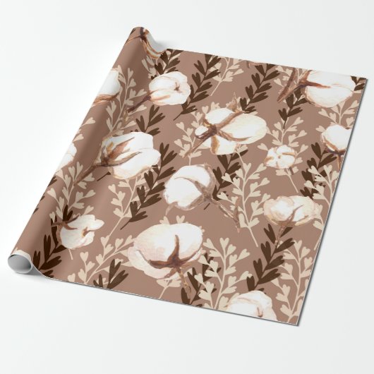 Katoen Plant Patroon Brown Cadeaupapier (Uitgerold)