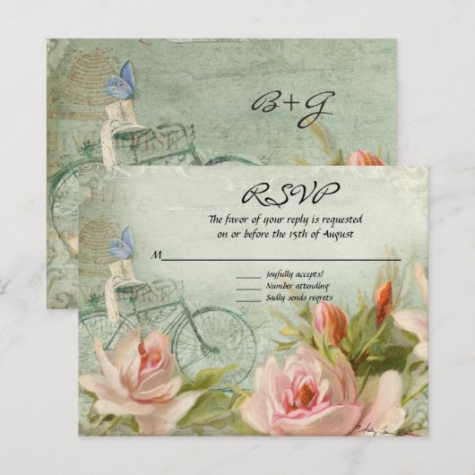 Katoen Rozen  hout RSVP (Voorkant / Achterkant)