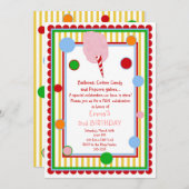 Katoen Snoep Circus Carnival Birthday Uitnodiging (Voorkant / Achterkant)