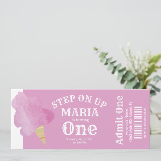 Katoen Snoep Circus Tent Birthday Ticket Party Kaart (Staand voorkant)