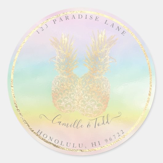 Katoen Snoep Faux Gold Dubbele Ananas Ronde Sticker (Voorkant)